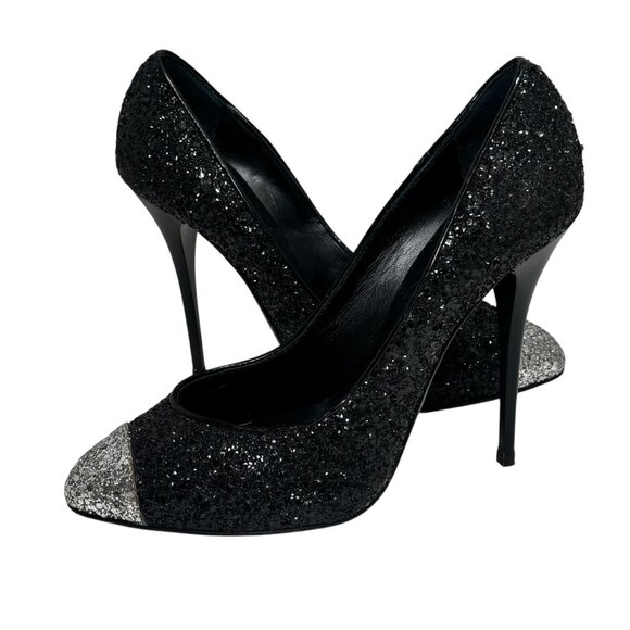 Giuseppe Zanotti Black Silver Glitter Stiletto Pumps 39.5 Heels - Picture 2 of 12